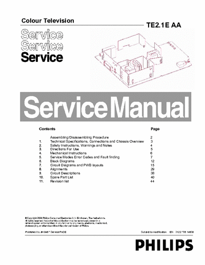 Philips TVC TE2.1E AA Manual Service - Colour Television - pag. 44